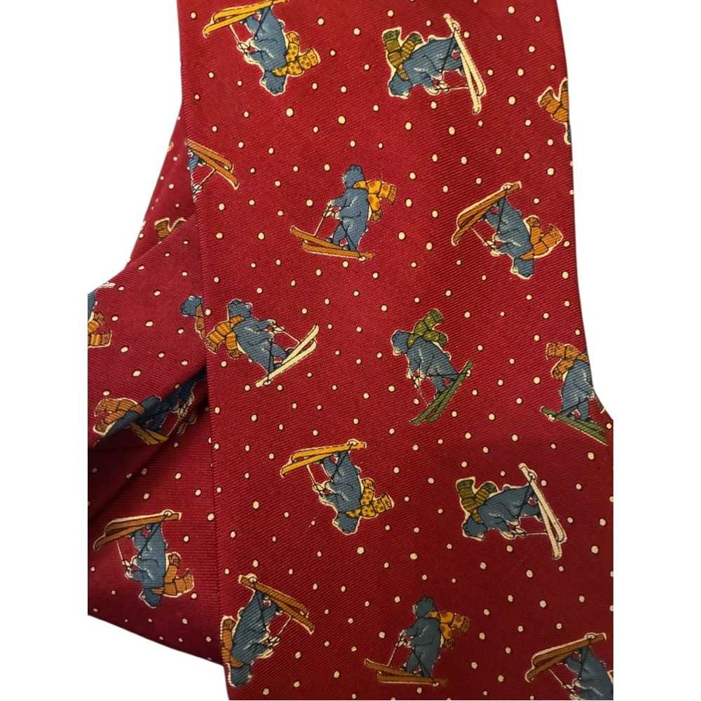 Brooks Brothers Makers Red Silk Skiing Bear  Necktie - Picture 3 of 4